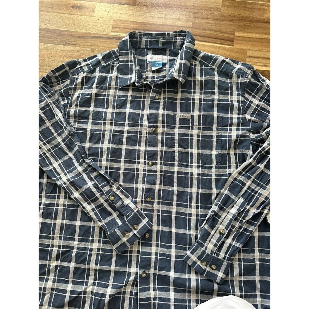 Columbia Button Up Shirt Men's 2XL Long Sleeve Plaid Blue Pocket lightweight XXL